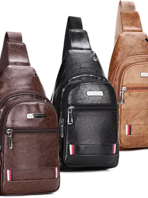 Mens Backpack Leather Sling Bag Chest Shoulder Fanny Pack Crossbody Sport Travel