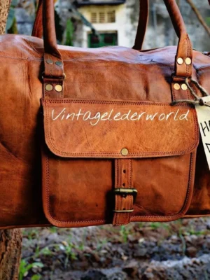 Leather Duffle Bag Travel Luggage Weekend Holiday Bag Vintage 20"