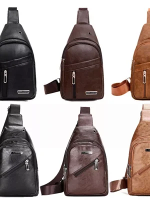 Travel Men's Leather Chest Pack Small Crossbody Bag Backpack Sling Shoulder Bag